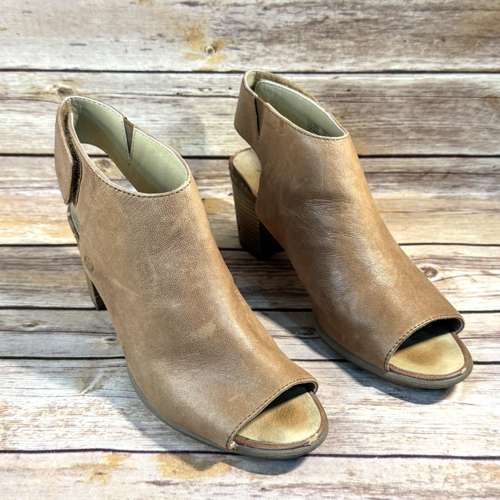 Joesf Seibel Women Bonnie Tan Leather Peep Toe Block Heel Ankle Booties 38/7.5